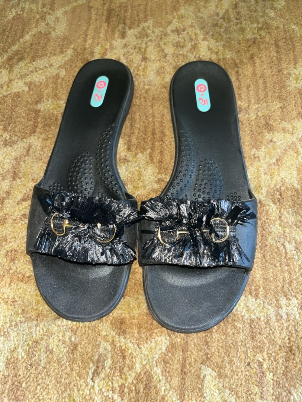 Oka B Raffi Black Fringe Slide Sandals - Women